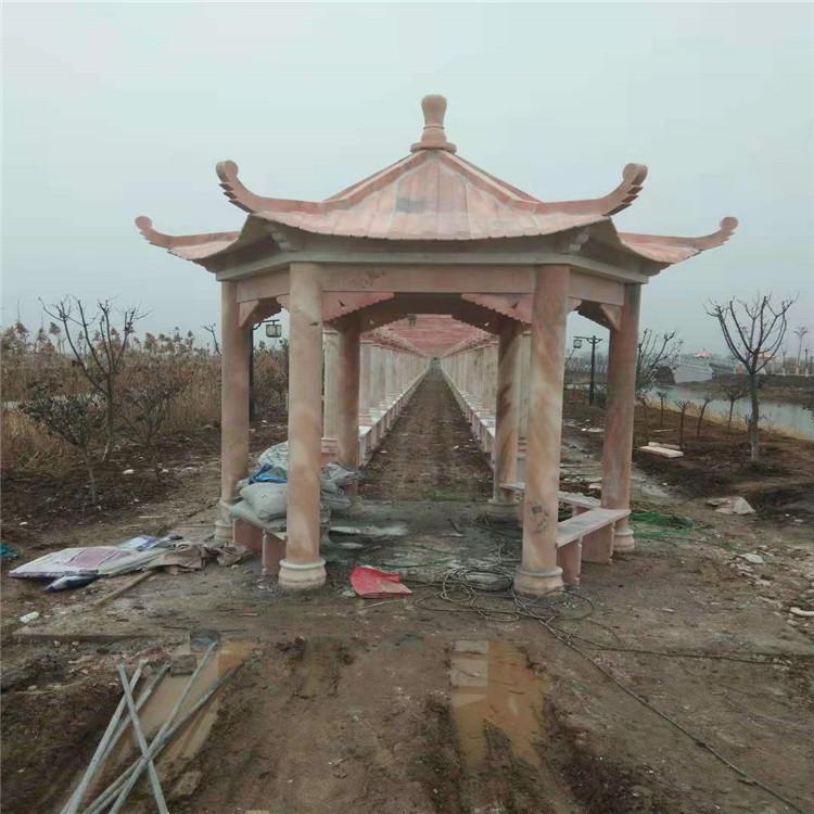 理石材质 晚霞红凉亭 石雕凉亭 广场亭子 六角凉亭