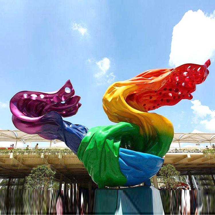 不锈钢彩色飘带 机场售楼处创意城市雕塑 厂家设计安装 宏邦雕塑