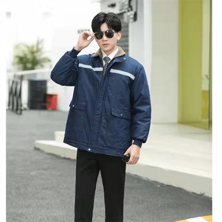 冬季保暖加绒工作服棉袄上衣男牛仔加厚棉衣车间电焊电工劳保服