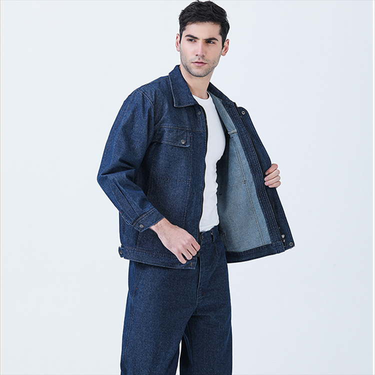 春秋款弹力牛仔工作服耐磨防烫抗火花电焊服实现几乎不掉色牛仔服
