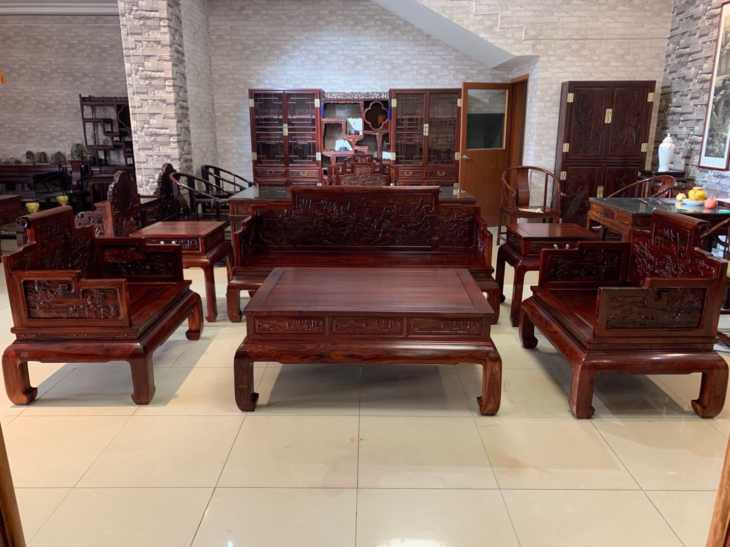 红酸枝沙发六件套书卷式一