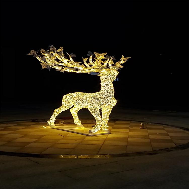 公园不锈钢鹿雕塑 不锈钢水景雕塑 不锈钢镂空鹿雕塑