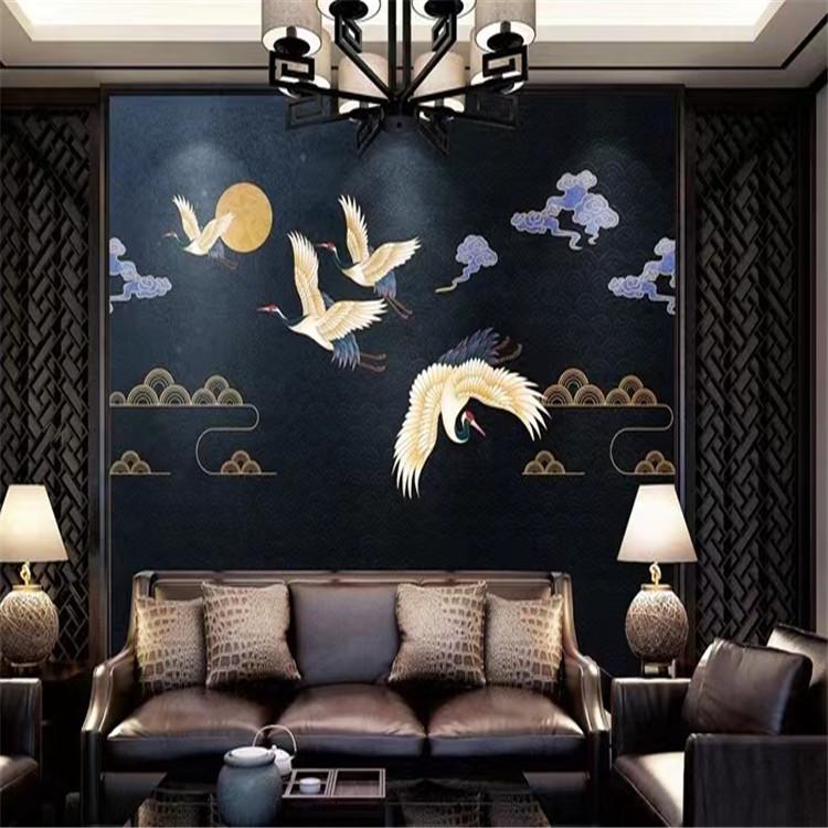 沙发背景墙手绘玉兰工笔花鸟墙纸电视背景墙壁画中式壁纸