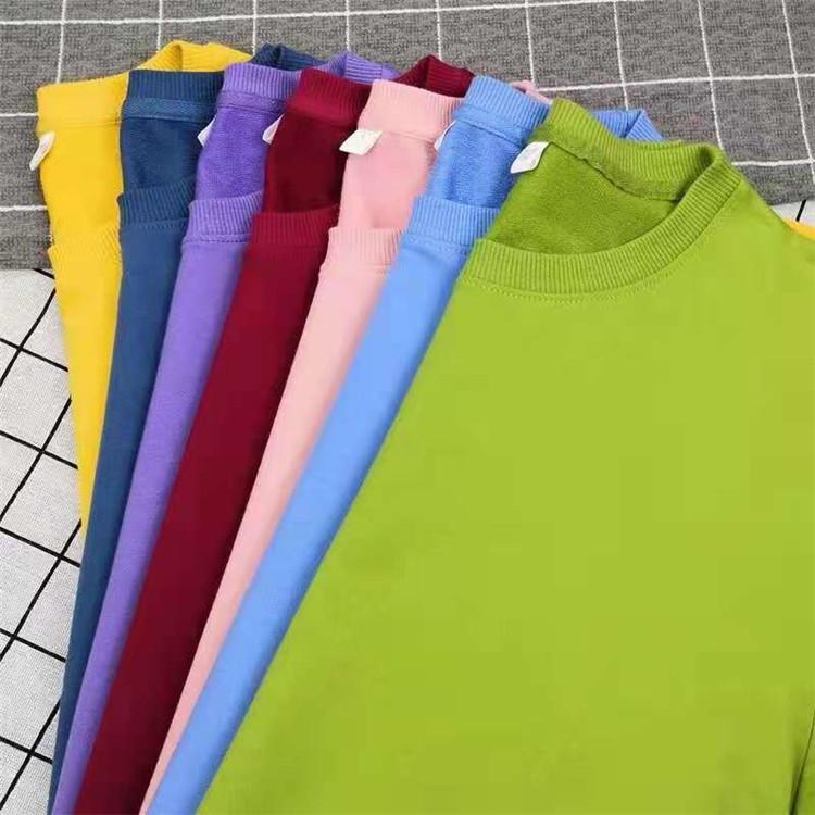  厂家定做学校班服亲子活动服刺绣印图  纯棉小毛圈纯色长袖圆领套头卫衣 小毛圈卫衣