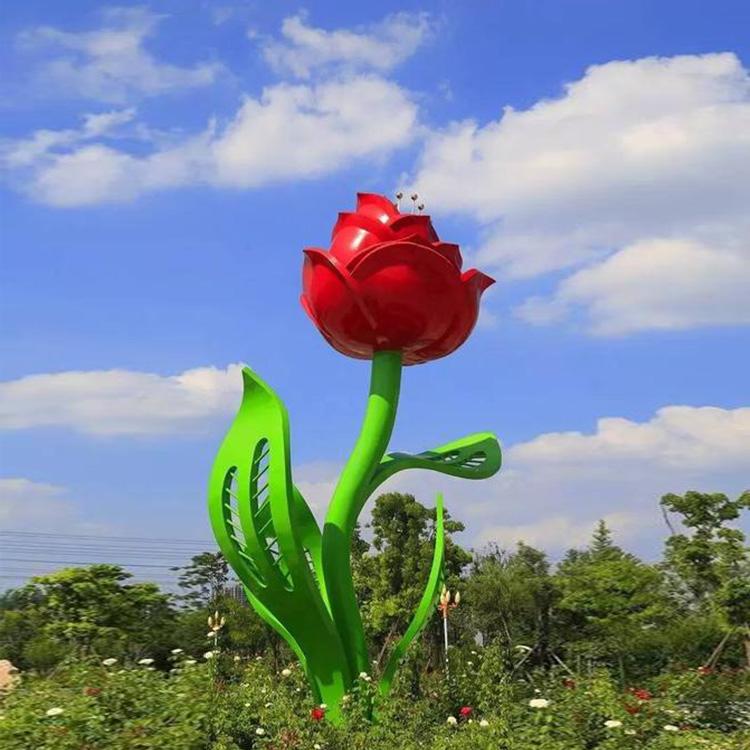 不锈钢玫瑰花雕塑 大型景观花造型雕塑 广场金属花朵不锈钢雕塑