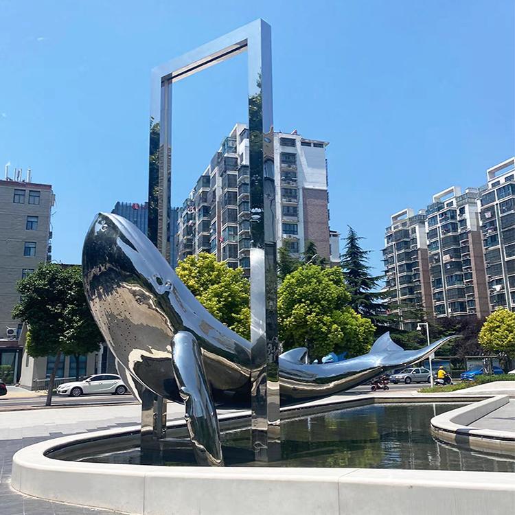 不锈钢鲸鱼雕塑 不锈钢海洋动物雕塑  不锈钢海豚雕塑造型