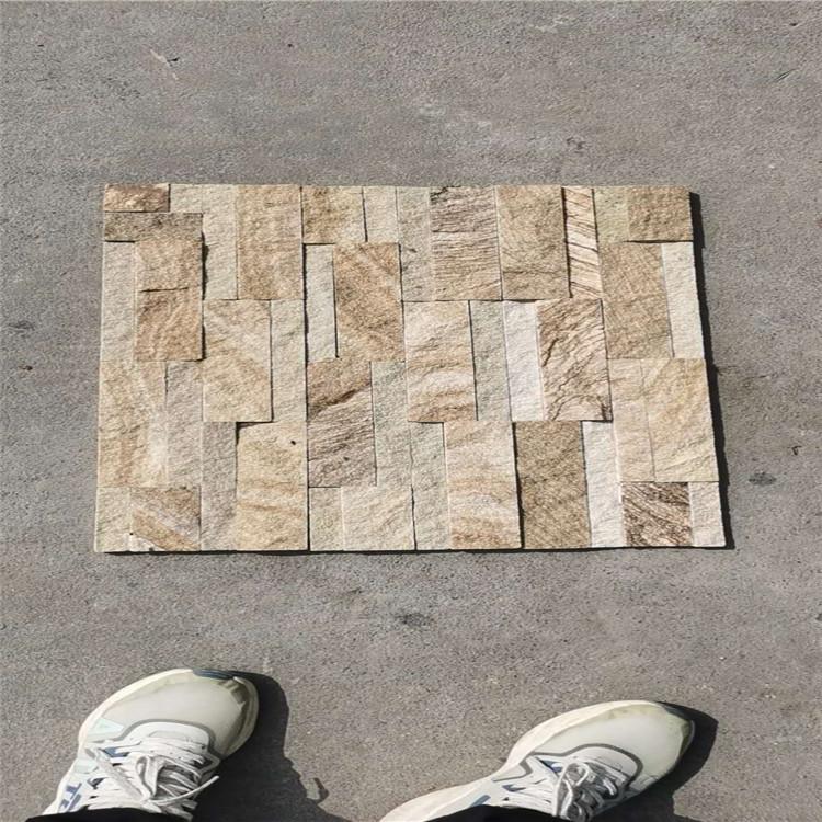 汀步石胶粘文化石 黄木纹天然文化石 价格优惠 青峰
