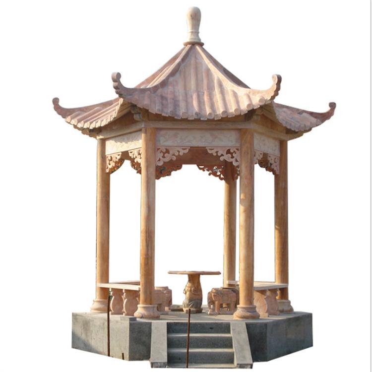 村庄牌楼摆件 石亭子 大理石中式六角石凉亭 山河园林雕塑