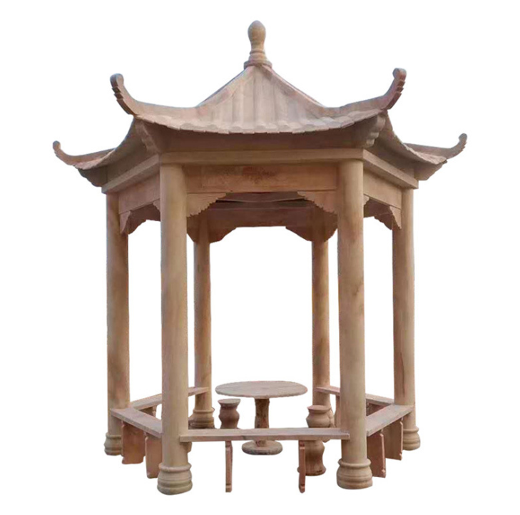 石雕门楼加工 石牌坊 晚霞红石凉亭 山河园林雕塑