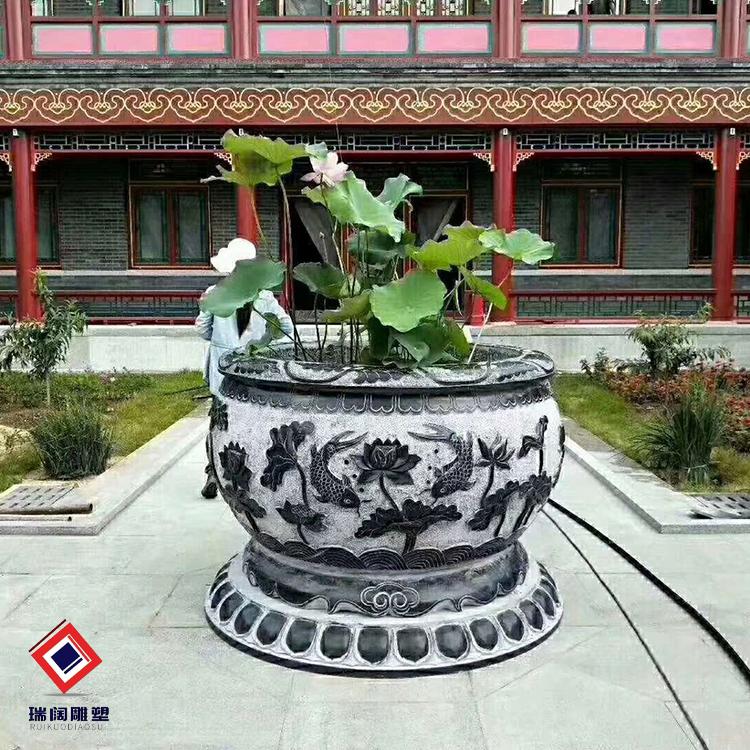 石雕鱼缸花盆青石水缸天然石头荷花缸养鱼池门海石缸庭院圆形石槽