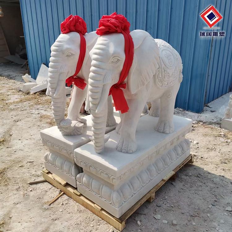 石雕大象一对风水象家用汉白玉招财摆件大理石晚霞红石象看门镇宅
