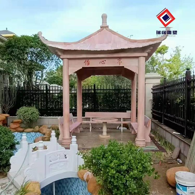 石雕凉亭大理石户外石亭子单层四角庭院凉亭欧式花园石材凉亭摆件