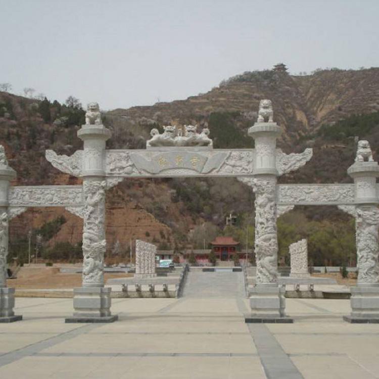 汉白玉三门石牌坊 花岗岩石牌坊 万益园林