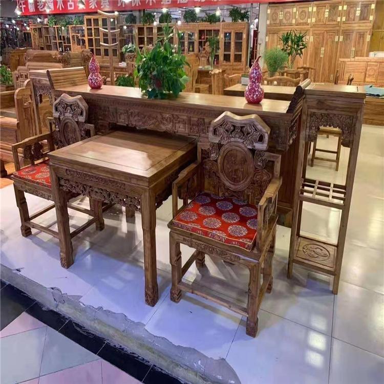 厂家定制北方老榆木麒麟中堂六件套仿古四件套太师椅实木家具