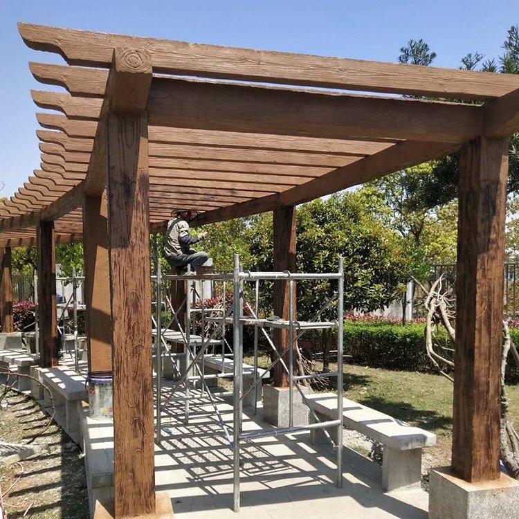 生产水泥仿木廊架   长廊仿木葡萄架    安装户外混凝土花架凉亭    山西廊架花架  