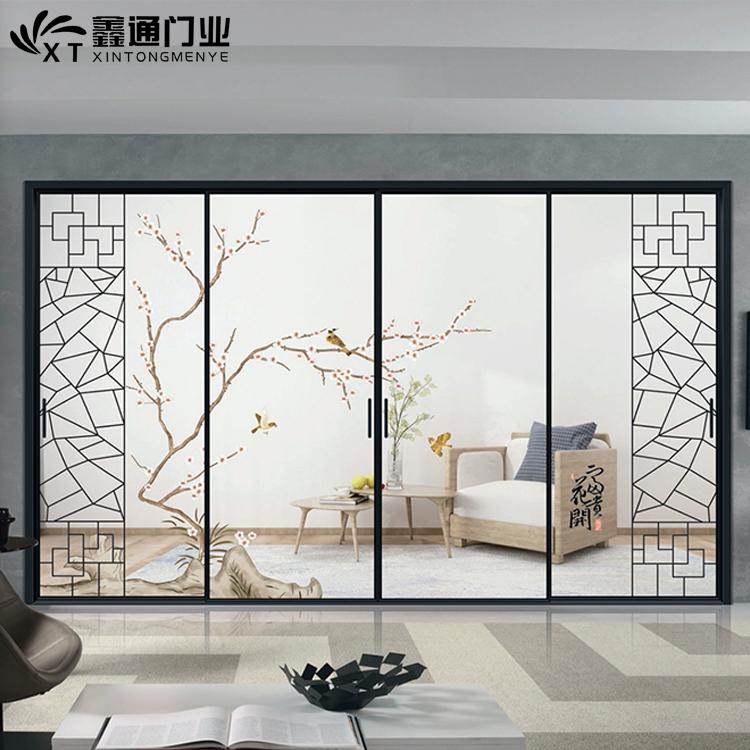 鑫通门业钛镁合金极窄边框门中国风玻璃门定制