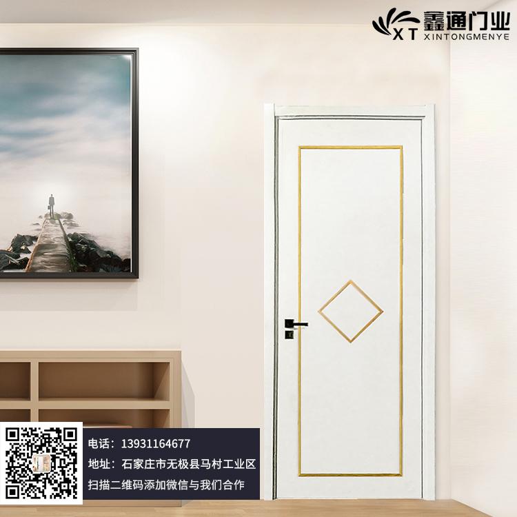 鑫通门业镶铝合金生态木门 白色简约静音隔音好