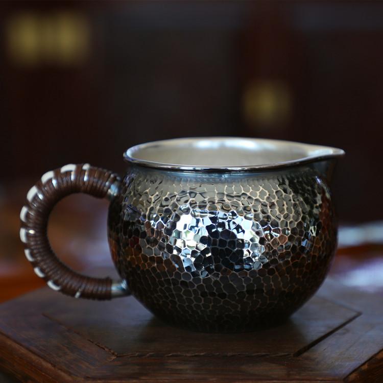 纯银公道杯 足银公道杯 纯银999  纯手工锤纹公道杯