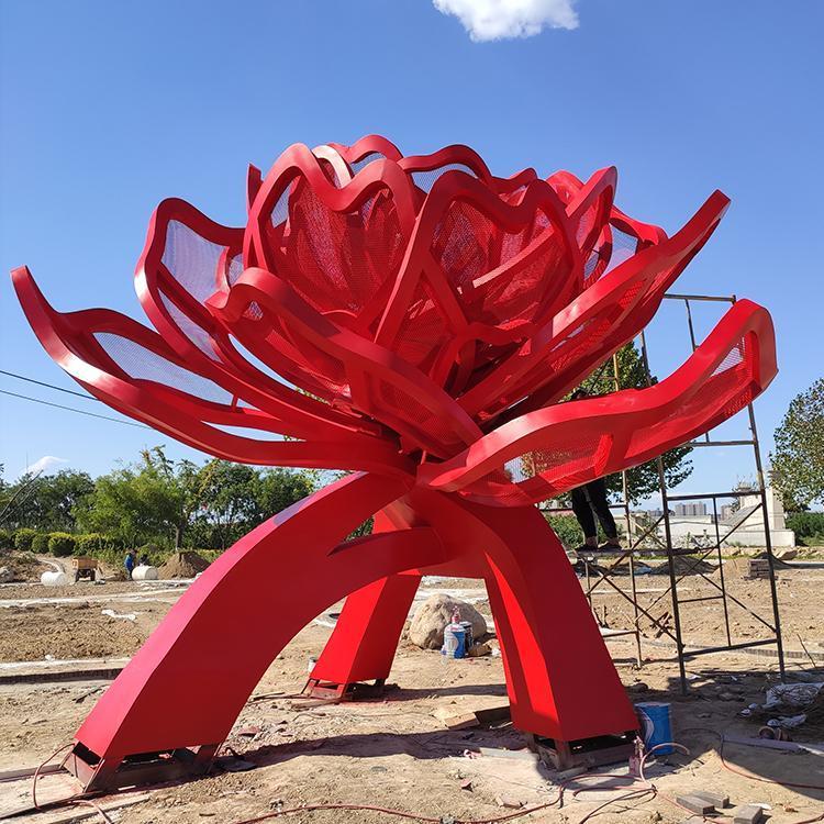 牡丹花景观雕塑制作 大型彩绘花朵雕塑艺术品