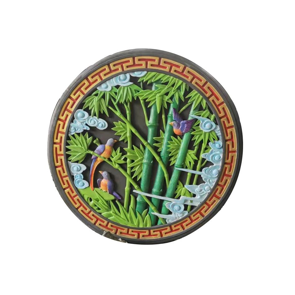 砖雕彩绘 百福图砖雕 砖雕描金涂色 描彩色漆的砖雕影壁古建墙饰 