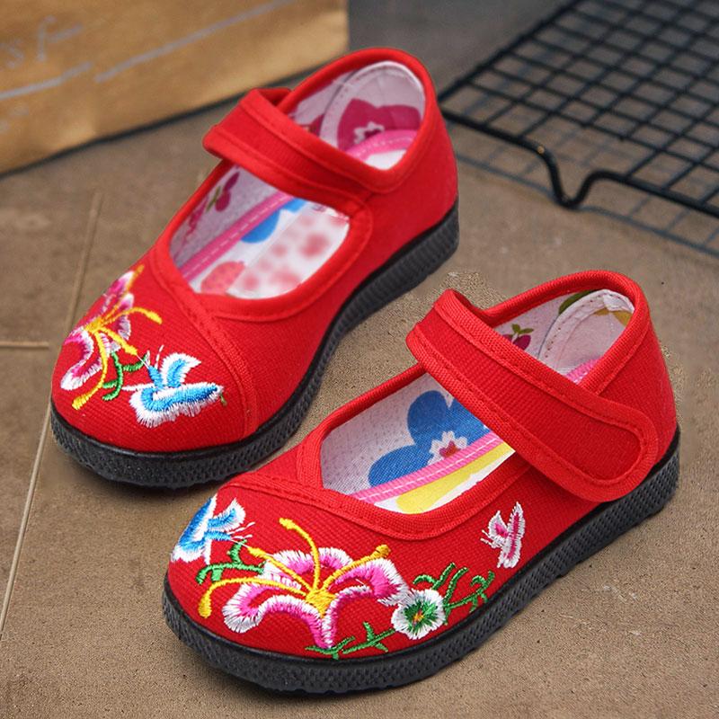 女童绣花鞋大童汉服红鞋子古装手工名族汉鞋儿童老工艺表演绣花小童鞋